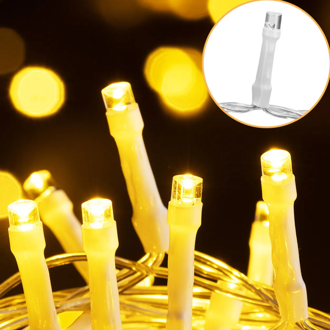 Lichterkette 200 LED transparentes Kabel 20m warm weiß