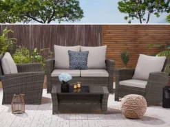 Lounge Set Polyrattan Gartenmöbel Set 4-teile für 3-4 Personen Garten & Balkon Sitzmöbel-Set (Grau)