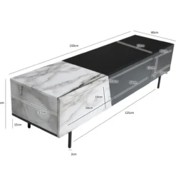 Lowboard 150cm TV Schrank Fernsehtisch Fernsehschrank Marmor Dekor Weiß