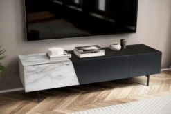 Lowboard 150cm TV Schrank Fernsehtisch Fernsehschrank Marmor Dekor Weiß