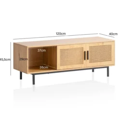 Lowboard 120 cm TV Schrank Holz Eiche Fernsehkommode Wiener Geflecht