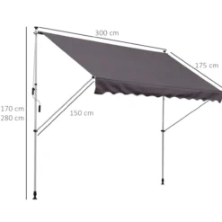 Markise Klemmmarkise Faltarm Handkurbel Balkon 3 x 1,5 m Alu Grau