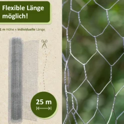 Maschendrahtzaun verzinkt, 25 m lang, silber