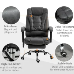 Massage-Bürostuhl, Ergonomisch Schreibtischstuhl mit Liegefunktion