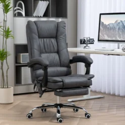Massage-Bürostuhl, Schreibtischstuhl mit Heizfunktion, Fußstütze, Grau