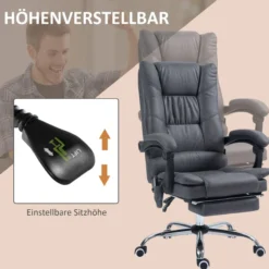 Massage-Bürostuhl, Schreibtischstuhl mit Heizfunktion, Fußstütze, Grau