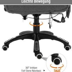Massage Sessel, Bürostuhl mit Massagefunktion, Gaming Stuhl, PU-Räder, Grau, 67 x 74 x 107-116 cm