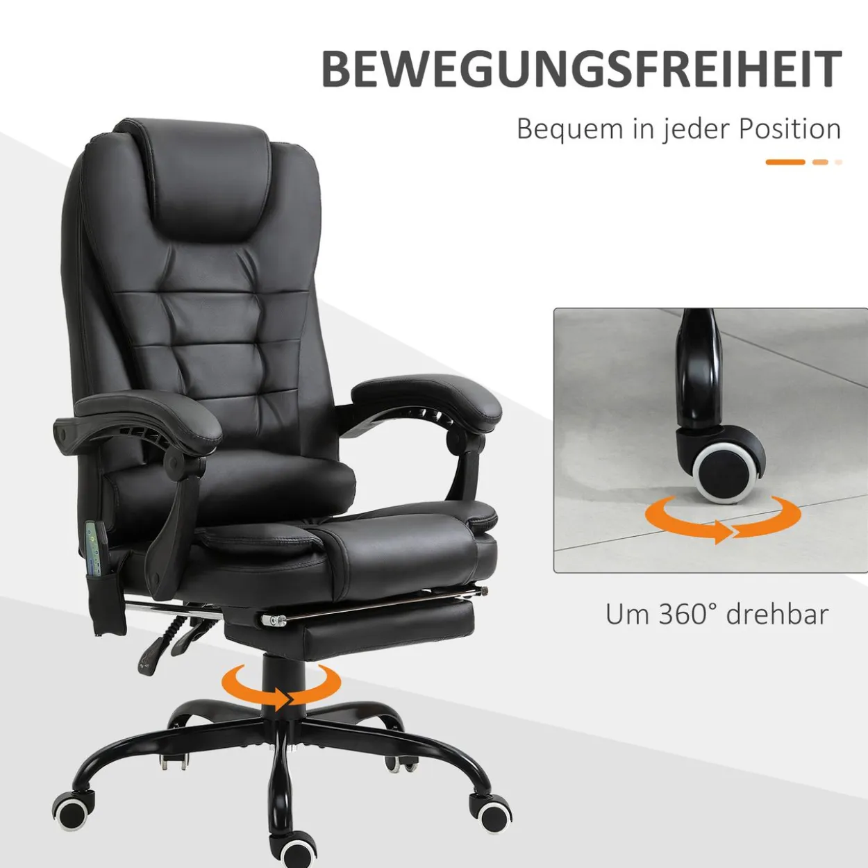 Massagesessel Chefsessel Schwarz 67 x 79 x 111-121 cm