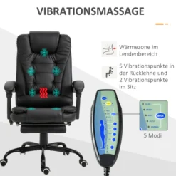 Massagesessel Chefsessel Schwarz 67 x 79 x 111-121 cm