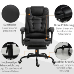 Massagesessel Chefsessel Schwarz 67 x 79 x 111-121 cm
