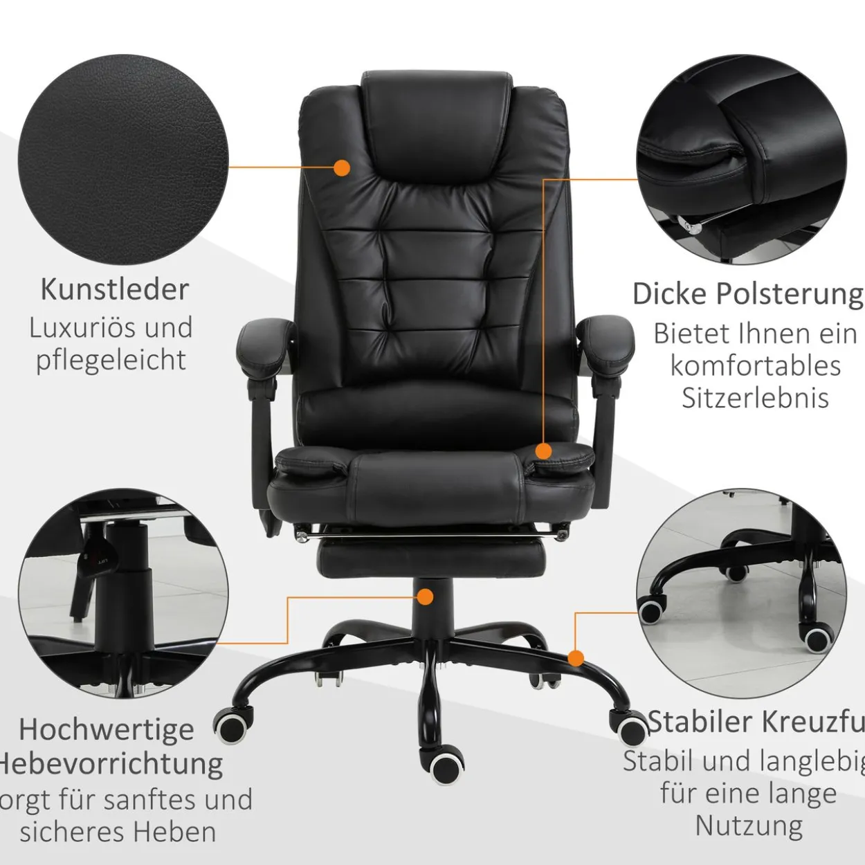 Massagesessel Chefsessel Schwarz 67 x 79 x 111-121 cm