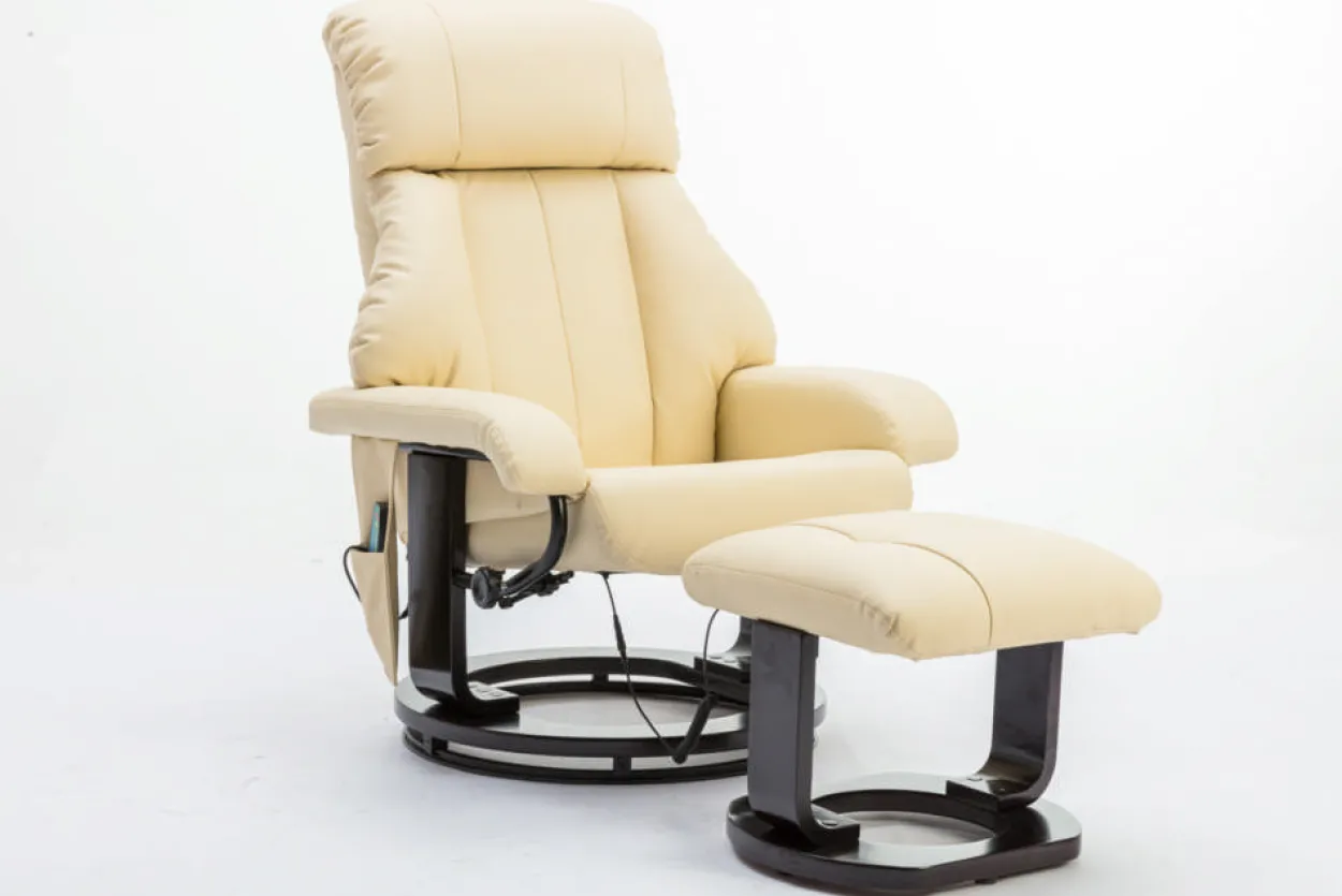 Massagesessel mit Fußhocker & Heizfunktion - Beige