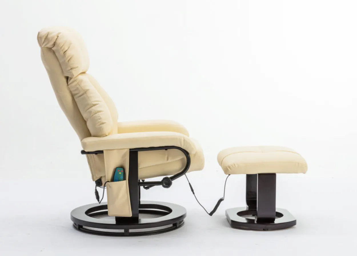 Massagesessel mit Fußhocker & Heizfunktion - Beige