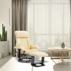 Massagesessel mit Fußhocker & Heizfunktion - Beige