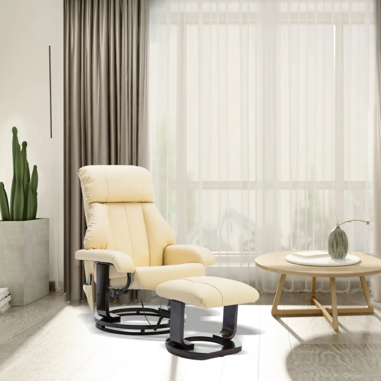 Massagesessel mit Fußhocker & Heizfunktion - Beige