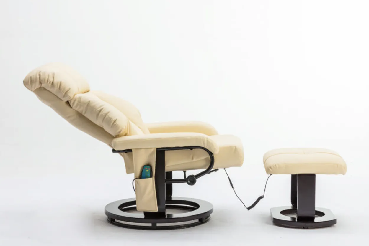 Massagesessel mit Fußhocker & Heizfunktion - Beige