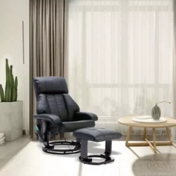 Massagesessel mit Fußhocker & Heizfunktion - Schwarz