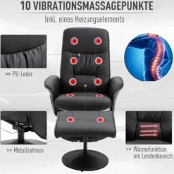 Massagesessel mit Fußhocker Massagesessel Relaxsessel TV-Sessel Schwarzca. 76 x 81 x 105 cm