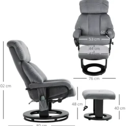 Massagesessel mit Hocker Liegefunktion+Massagefunktion Grau