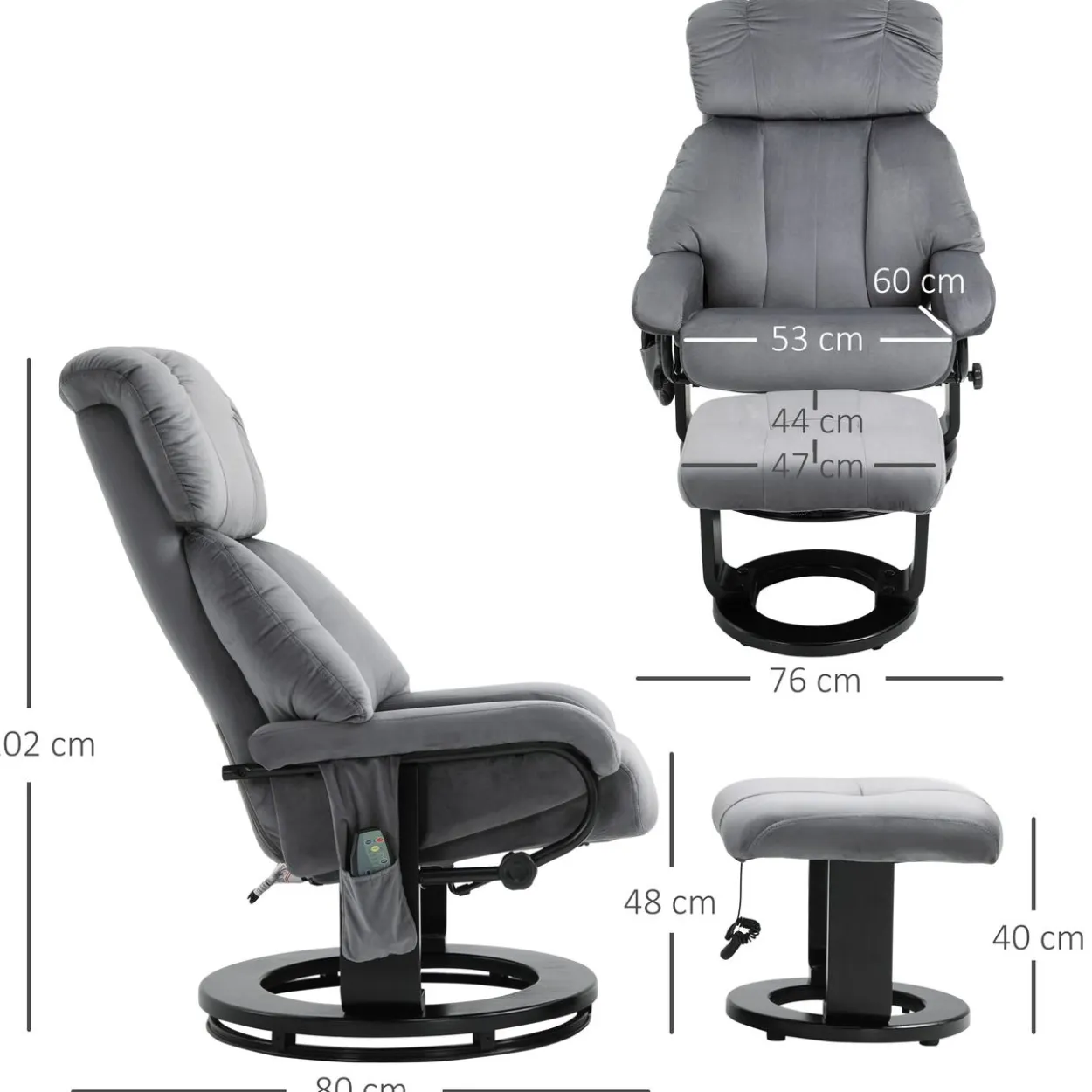 Massagesessel mit Hocker Liegefunktion+Massagefunktion Grau