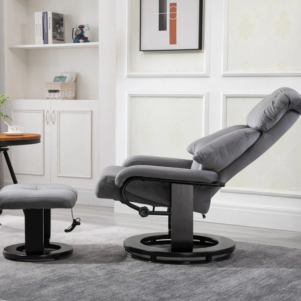 Massagesessel mit Hocker Liegefunktion+Massagefunktion Grau