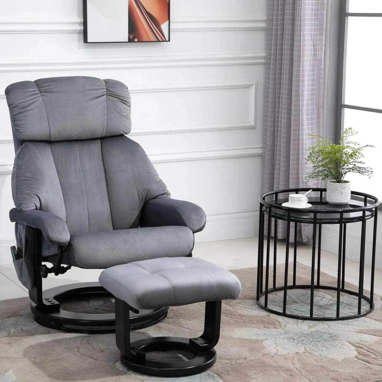 Massagesessel mit Hocker Liegefunktion+Massagefunktion Grau