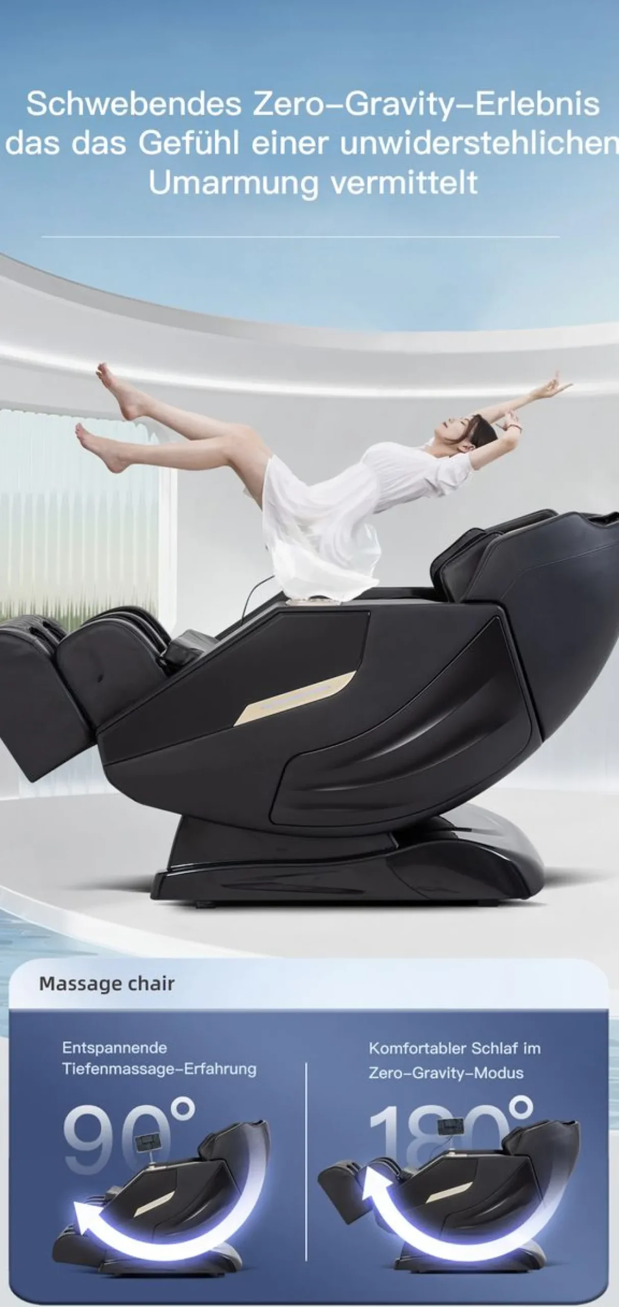 Massagesessel mit SL-Schiene & Zero-Gravity, ca. 152 x 75 x 109 cm – Schwarz