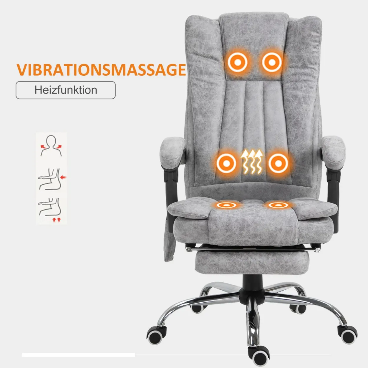 Massage Stuhl Bürostuhl Heizfunktion Liegefunktion Grau