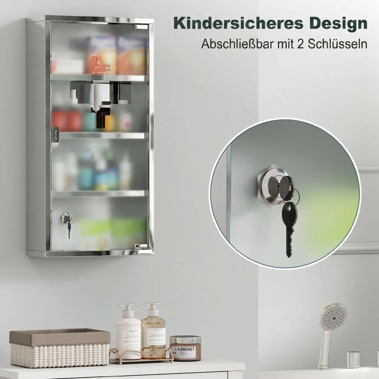 Medizinschrank mit Schloss Edelstahl