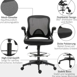 Mesh Ergonomischer Bürostuhl mit Rollen drehbar, schwarz
