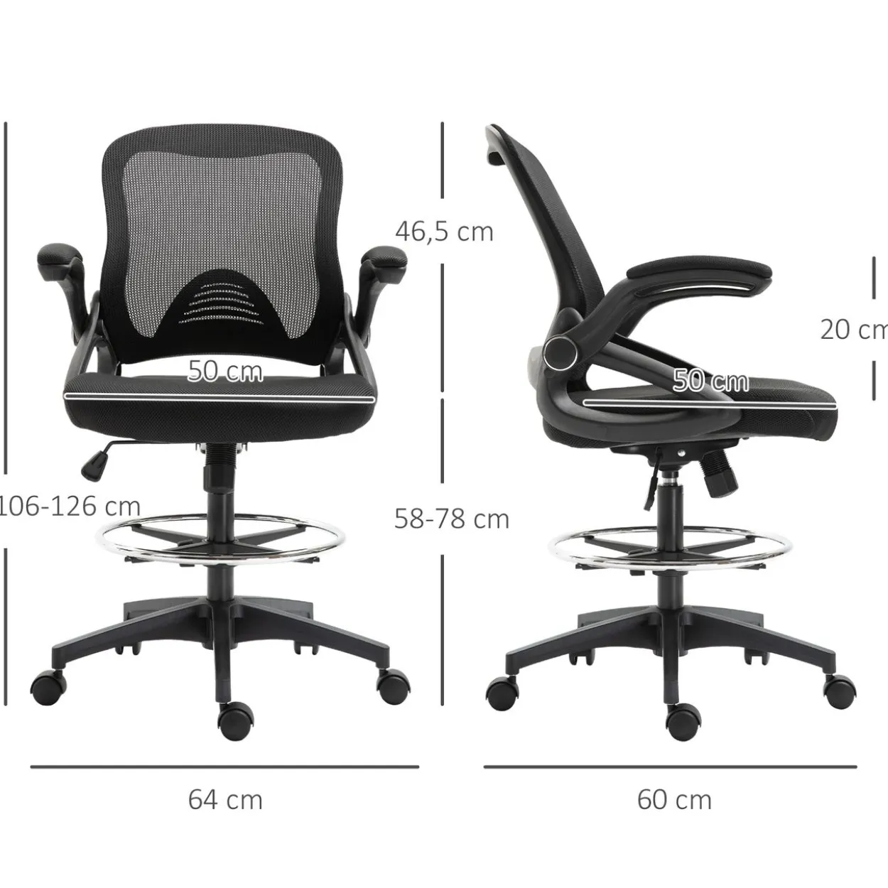 Mesh Ergonomischer Bürostuhl mit Rollen drehbar, schwarz