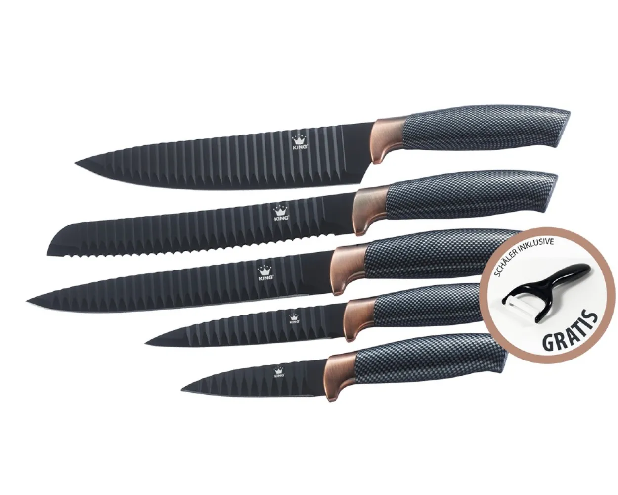 Messerset Carbon Design 5 Messer im Set inkl. gratis Schäler