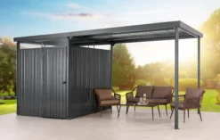 Metallgerätehaus 7㎡ Skylight mit 7㎡ Carport-Erweiterung 2 in 1, ca. 245 x 576 x 226 cm