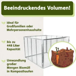 Metall Komposter 448 L silber, stabiler Komposter für eigenen Bio-Kompost