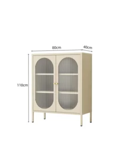 Metallschrank Sideboard mit Sicherheitsglas-Türen MORU, ca. 110 x 80 x 40 cm - Creme