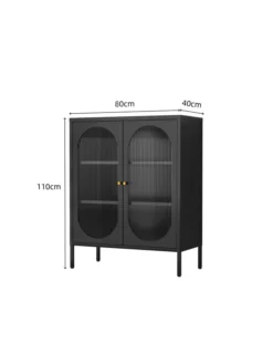 Metallschrank Sideboard mit Sicherheitsglas-Türen MORU, ca. 110 x 80 x 40 cm - Schwarz