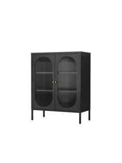 Metallschrank Sideboard mit Sicherheitsglas-Türen MORU, ca. 110 x 80 x 40 cm - Schwarz