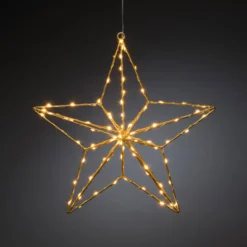 Micro LED Stern, goldfarben, 90 bernsteinfarbene Dioden, 4,5V, Innen, messingfarbener Draht