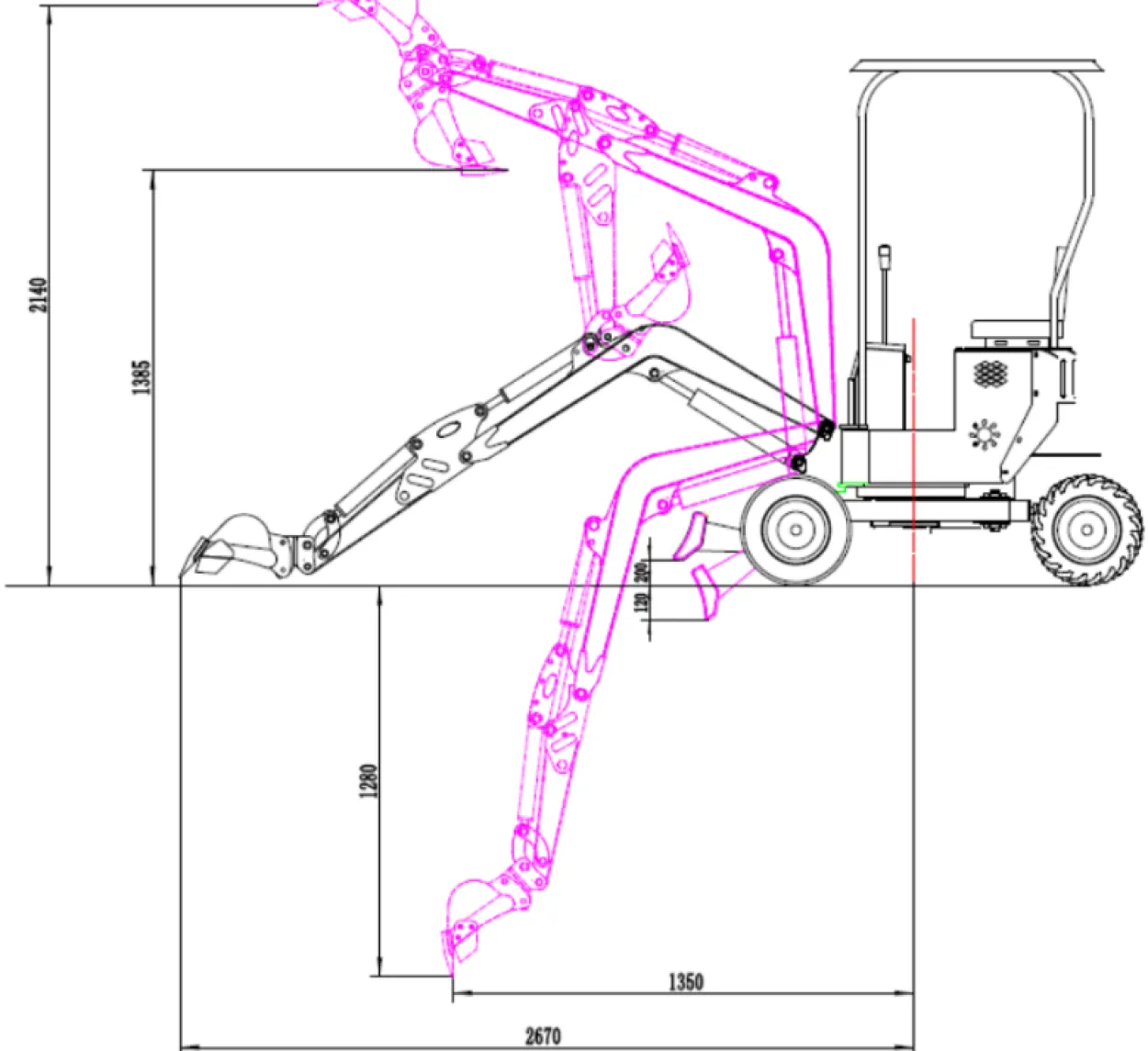 Minibagger HZC Power BVR600K, Benzin, 600 Kg, Rädern