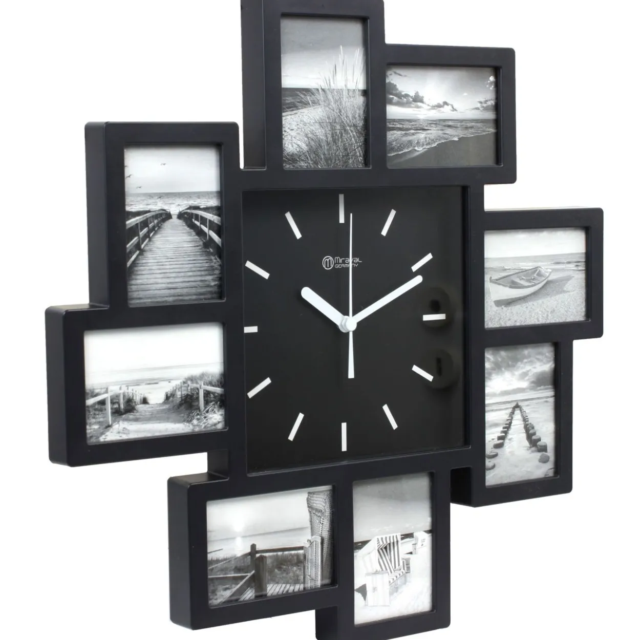 Miraval Design Bilderrahmenuhr Wanduhr mit 8 Bilderrahmen zum Individualisieren 350 mm lautlos