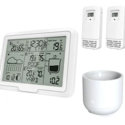 Miraval Design Funk-Wetterstation mit 2 benennbaren Sensoren + Regenmesser Mondphasenanzeige