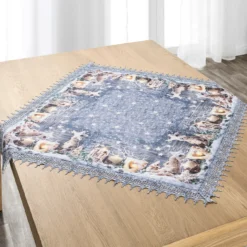 Mitteldecke mit Spitze, ca. 80 x 80 cm - Winterlandschaft