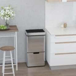 Mülleimer Abfalleimer mit Sensor 72 l Mülltrennsystem 3 Fächer Edelstahl Silber 42 x 30 x 81 cm
