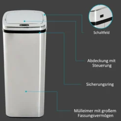 Mülleimer Automatik mit Sensor Abfalleimer Küche Edelstahl 50/68L Silber