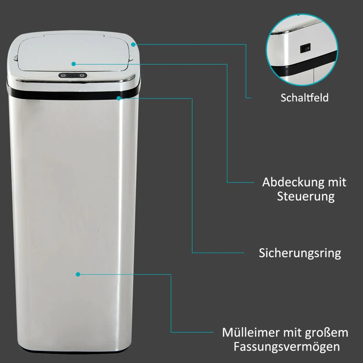 Mülleimer Automatik mit Sensor Abfalleimer Küche Edelstahl 50/68L Silber