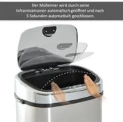Mülleimer Automatik mit Sensor Edelstahl Silber (68L)