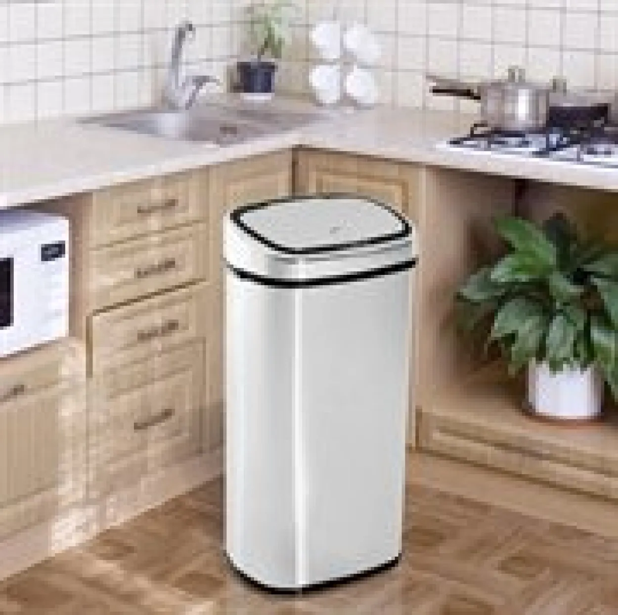 Mülleimer Automatik mit Sensor Edelstahl Silber (68L)