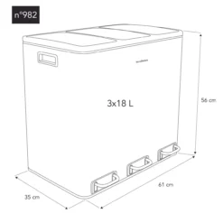 Mülleimer 3 Fächer 54L N°982 Silber