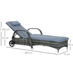 Mobile Gartenliege Sonnenliege Rattanliege Gartenmöbel Grau