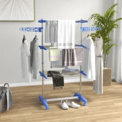 Mobiler Wäscheständer Wäschetrockner-Turm Seitenflügel auf 3/4 Ebenen Blau
